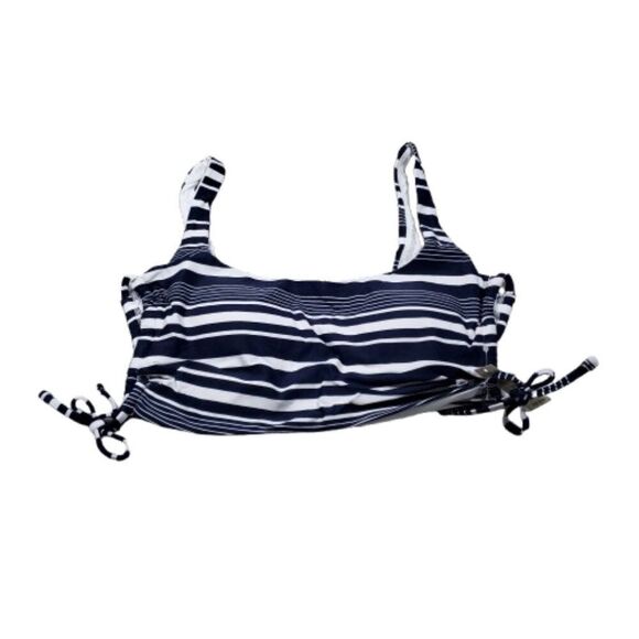 Aerie Striped Lace Up Longline Scoop Bikini Top Size Small Navy Blue White - Picture 2 of 6